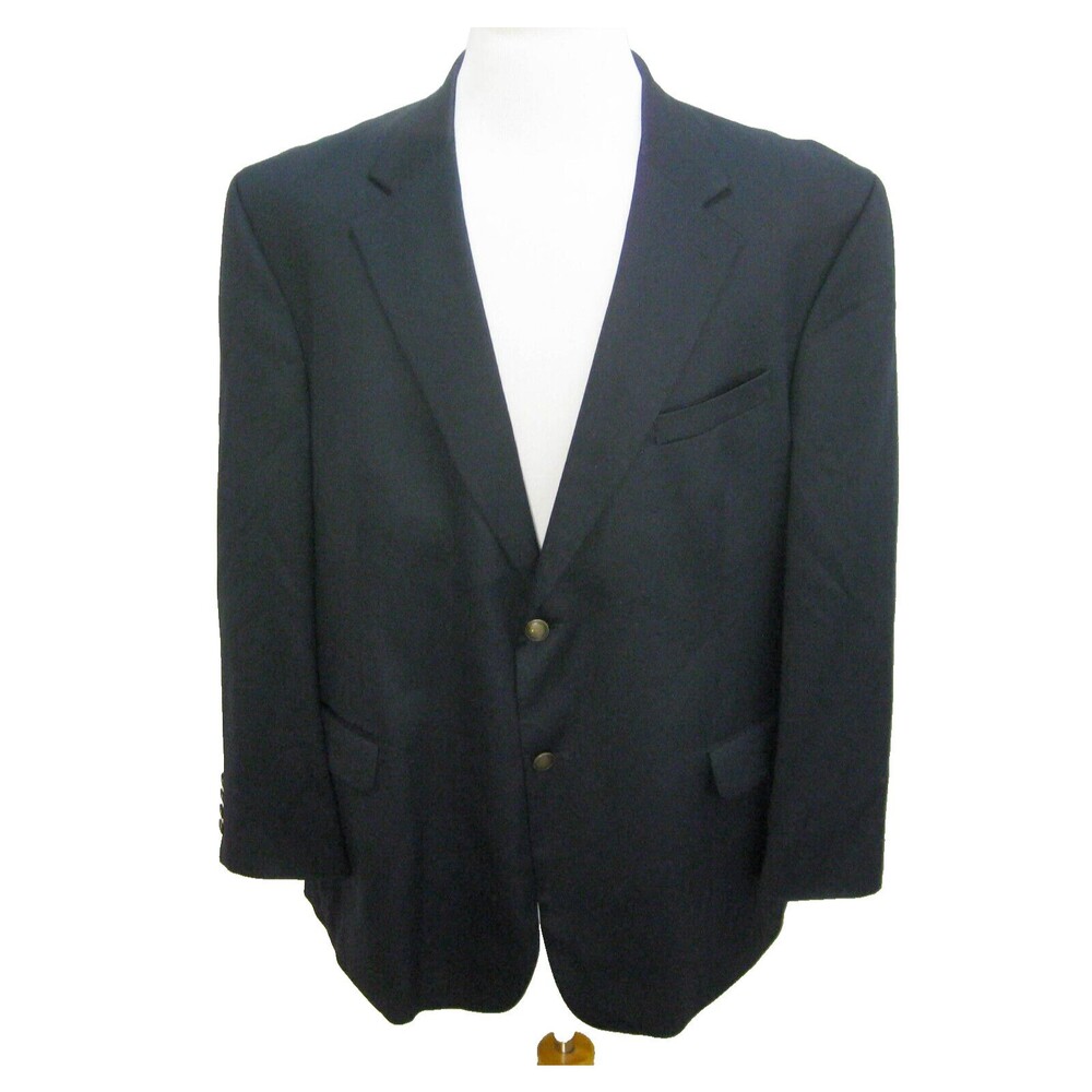STAFFORD Men's (Size 50R) Navy Plaid 2 Button 100% Wool Blazer Suit Jacket Brass